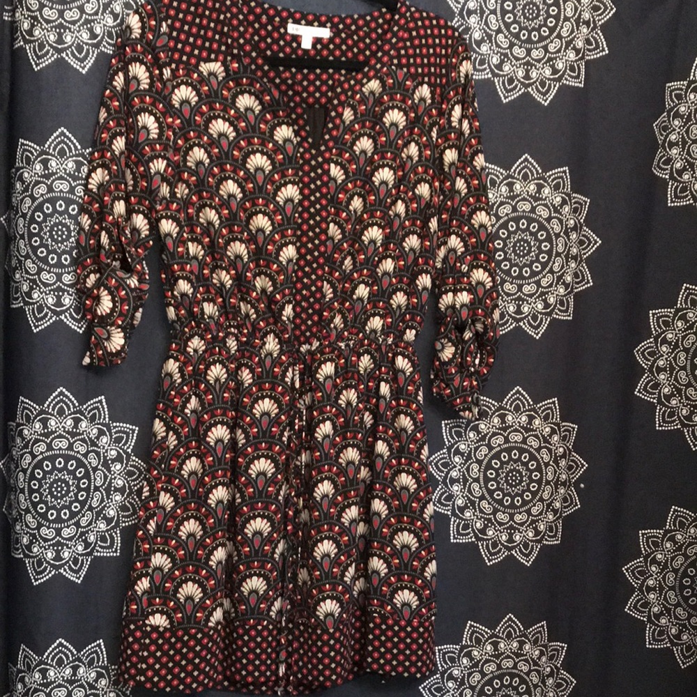 DR2 Black Printed Dress S w/ Belted Waist